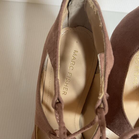 Marc Fisher Blush Suede Pointed Toe Lace-Up Cutout Heels Size 5.5M Zip Back - Picture 8 of 11